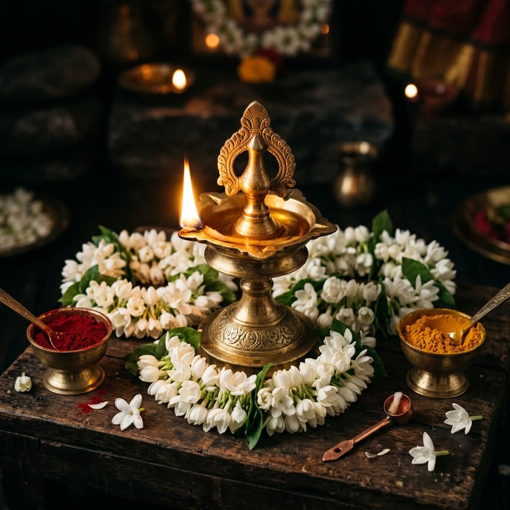 Cultural celebration setup with traditional elements