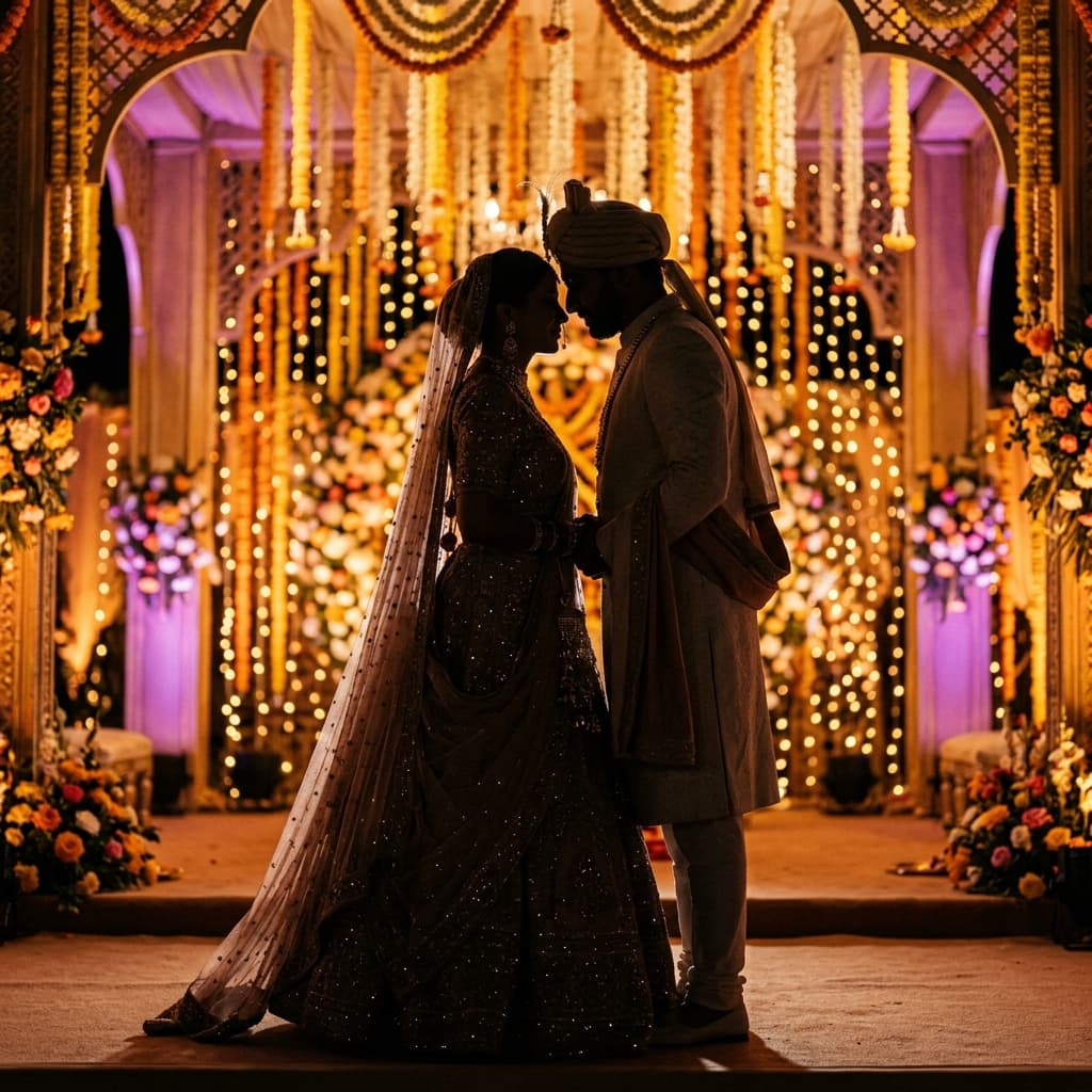 Candid couple portrait in grand stage setting