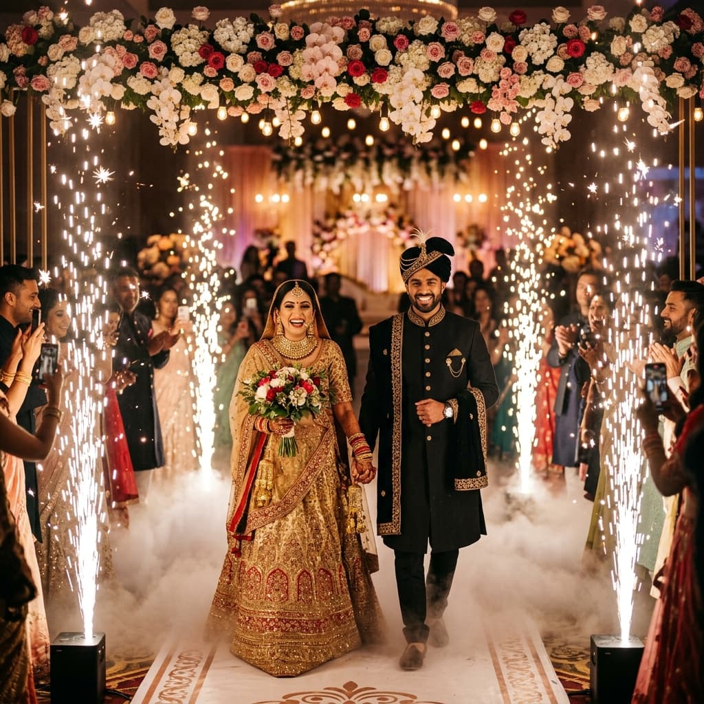Bride and groom portrait during grand entry