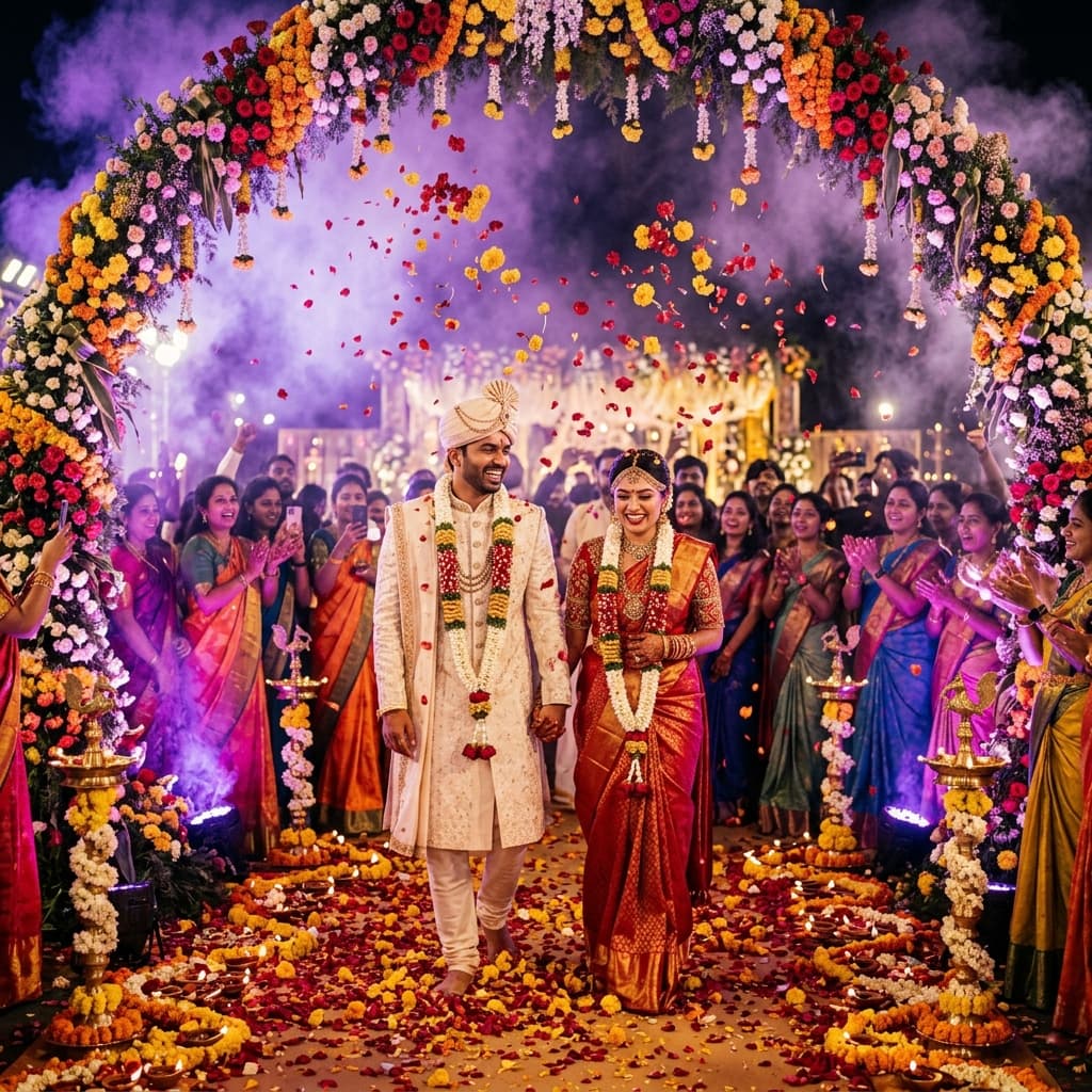 Cinematic bride and groom grand entry setup