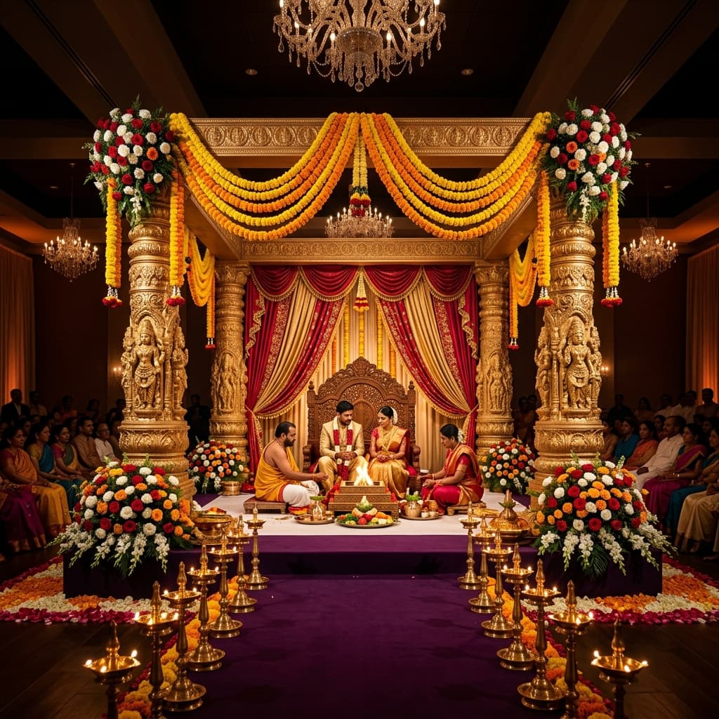 Wide view of beautifully decorated mandap