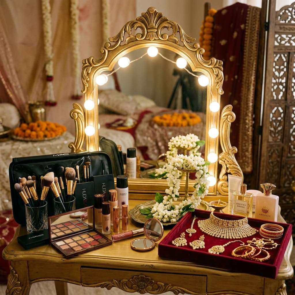 Bridal makeup moment before ceremony